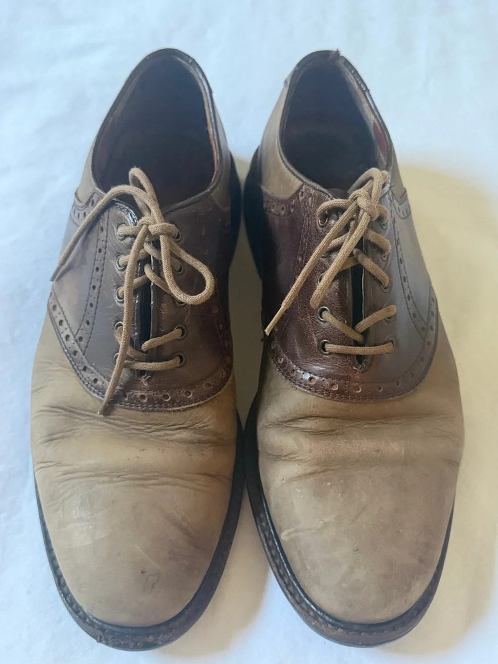 Johnston & Murphy Mens 10 M Two Tone Leather Wingtip Oxford Dress Shoes Italy